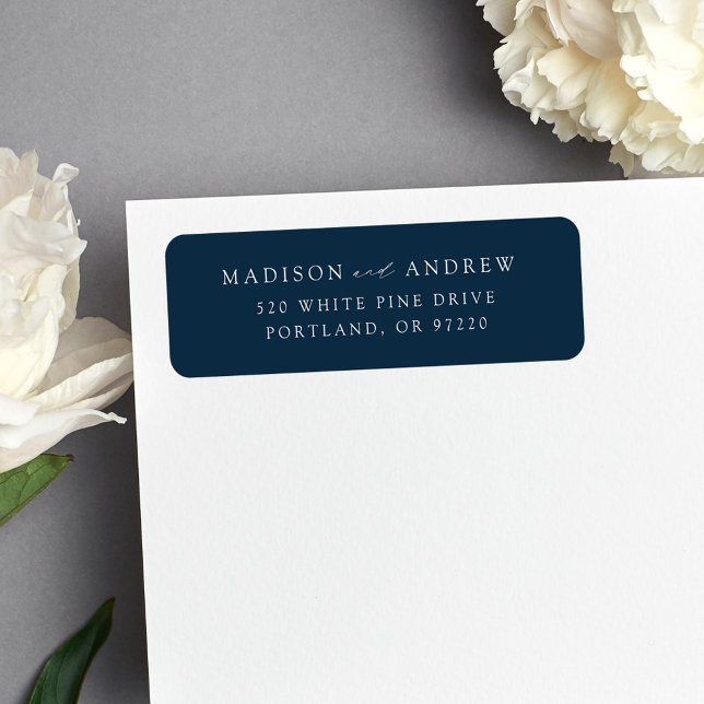 Modern Elegant Navy Wedding Return Address Label (Creator Uploaded)