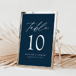 Modern Elegant Navy Wedding Table Number<br><div class="desc">Trendy, minimalist wedding table number cards featuring white modern lettering with "Table" in modern calligraphy script. The design features a navy background or a colour of your choice. The design repeats on the back. To order the navy table cards: add your name, wedding date, and table number. Add each number...</div>