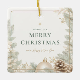 Modern Elegant Neutral Christmas  Ceramic Ornament