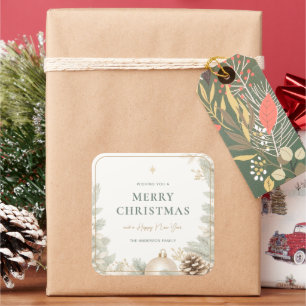 Modern Elegant Neutral Christmas Square Sticker