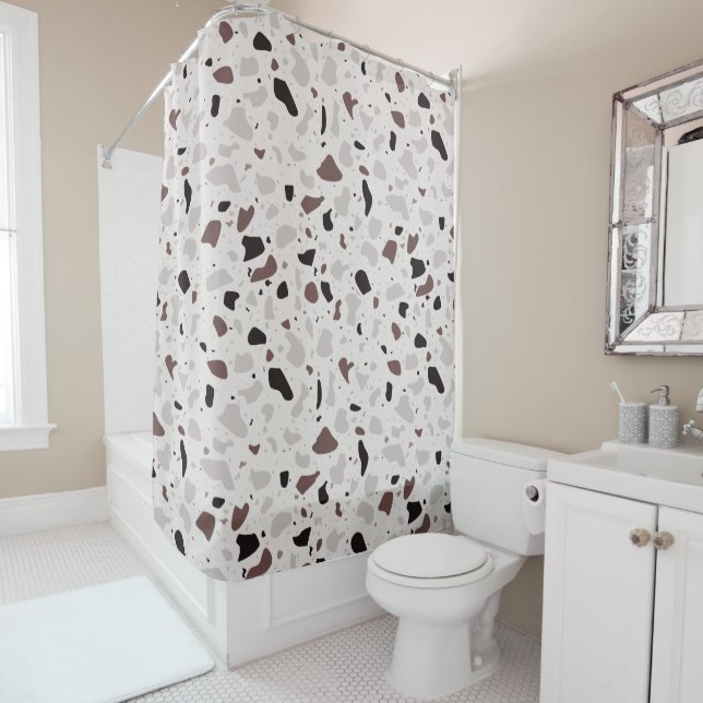 Modern Elegant neutral Terrazzo Natural Patterns Shower Curtain (In Situ)