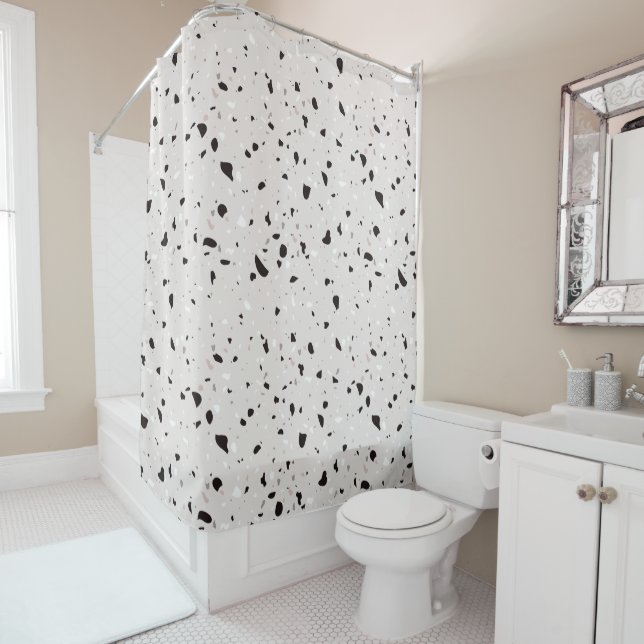 Modern Elegant neutral Terrazzo Natural Patterns Shower Curtain (In Situ)