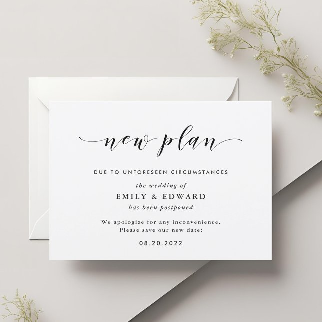 Modern Elegant New Plan Wedding Change the Date Invitation (Creator Uploaded)