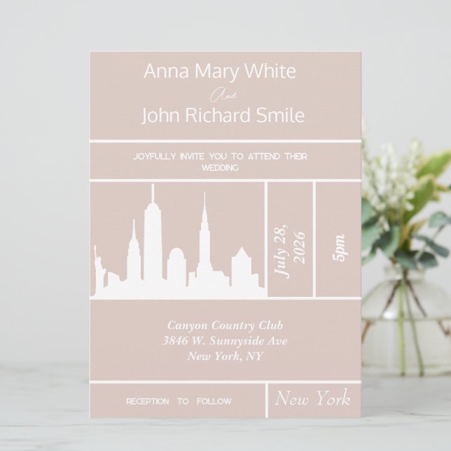 Modern Elegant New York City Skyline Invitation (Standing Front)