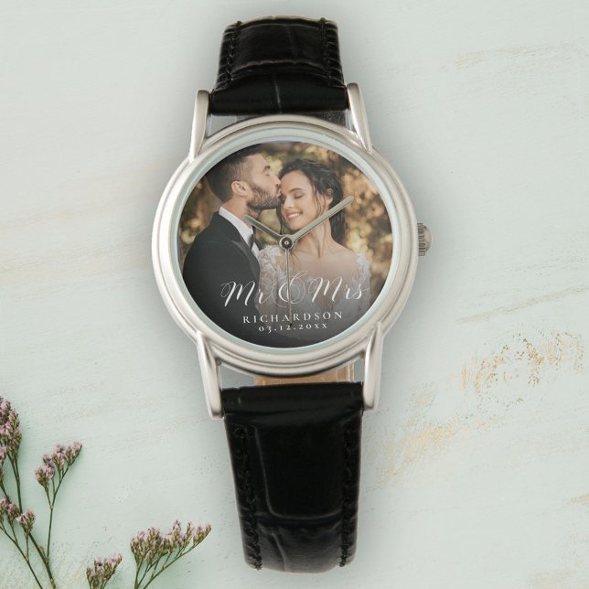 Modern Elegant Newly Wed Wedding Photo Anniversary Watch (Creator Uploaded)