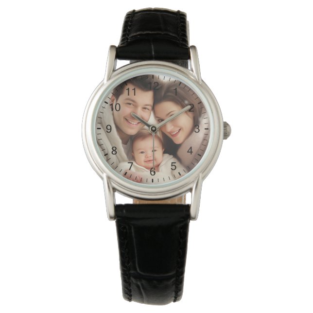 Modern Elegant Newly Wed Wedding Photo Anniversary Watch (Front)