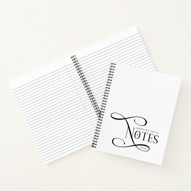 Modern Elegant Notes Personalized Black White  Notebook (Inside)