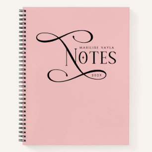Modern Elegant Notes Personalized Blush Pink Notebook