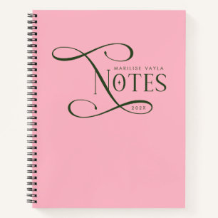 Modern Elegant Notes Personalized Green Pink Notebook