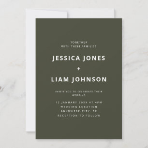 Modern Elegant Olive Green Minimalist Wedding Invitation