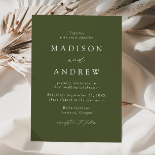 Modern Elegant Olive Green Minimalist Wedding Invitation