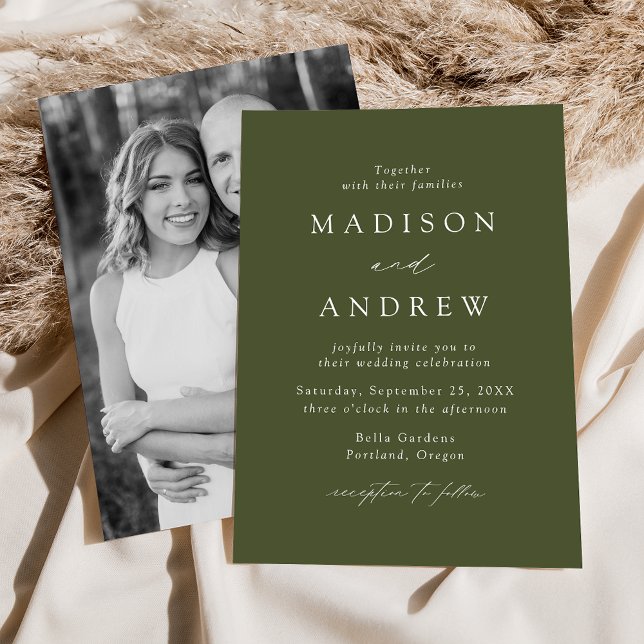 Modern Elegant Olive Green Photo Wedding Invitation (Creator Uploaded)
