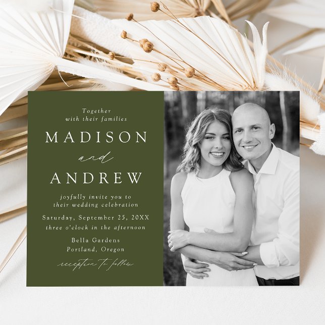 Modern Elegant Olive Green Photo Wedding Invitation (Creator Uploaded)