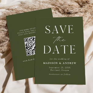 Modern Elegant Olive Green QR Code Save The Date