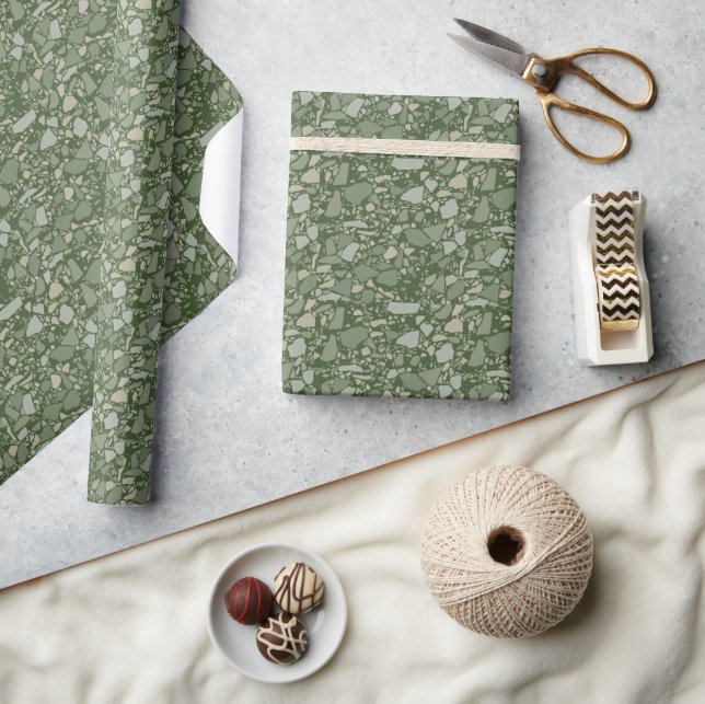 Modern Elegant Olive Green Terrazzo Effect Tile Wrapping Paper (Crafts)