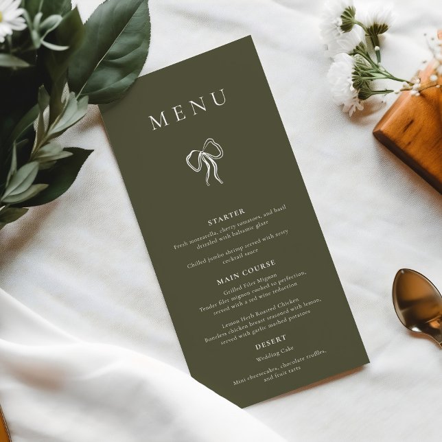 Modern Elegant Olive Green Wedding Dinner Menu (Creator Uploaded)
