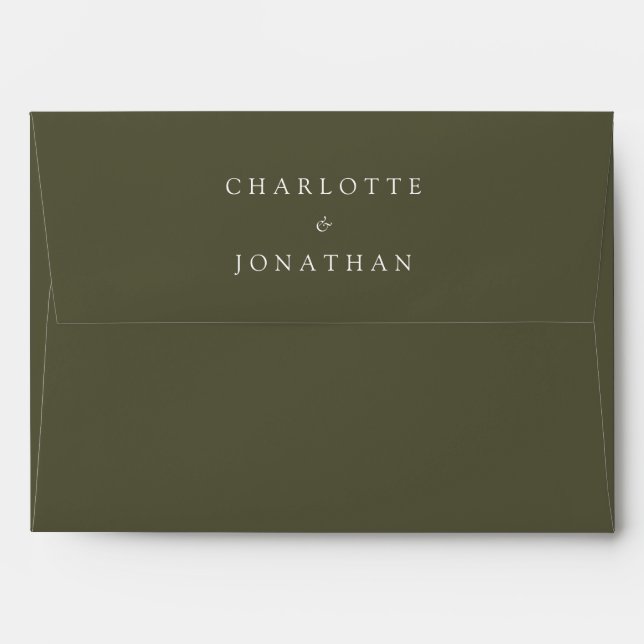 Modern Elegant Olive Green Wedding Envelope (Back (Top Flap))