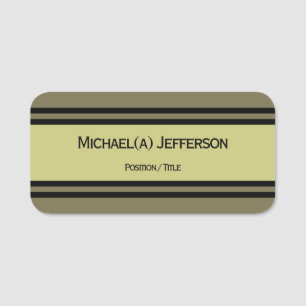Modern Elegant Olive Yellowish Beige Double Stripe Name Tag