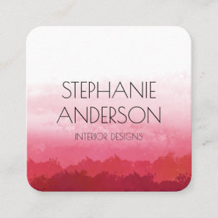 Modern Elegant Ombre Red Watercolor Abstract Square Business Card