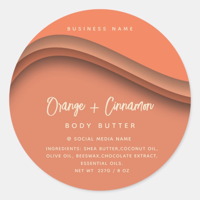 Modern elegant orange cosmetics classic round sticker (Front)