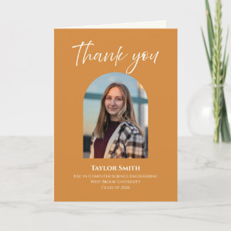 Modern Elegant orange & cream Grad Thank you card
