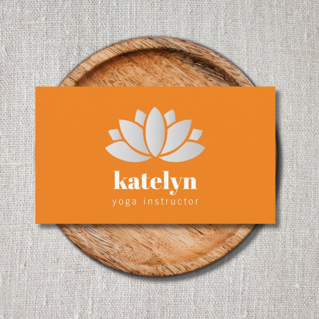 Modern Elegant Orange Lotus Icon Yoga Instructor Business Card (Creator Uploaded)