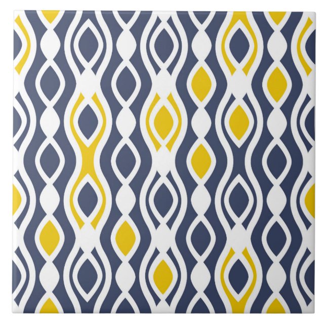 Modern, elegant, ornament, navy blue, yellow white ceramic tile (Front)