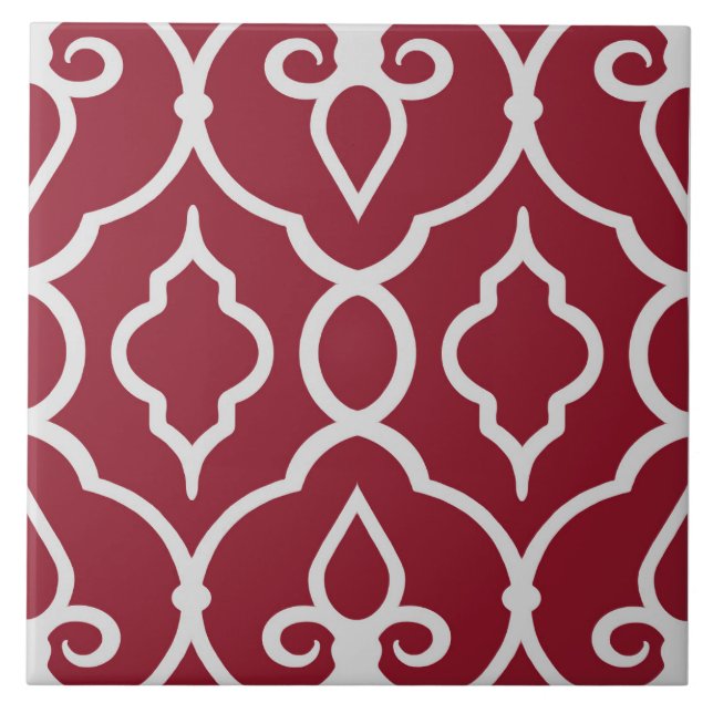 Modern, elegant ornaments in burgundy, light grey ceramic tile (Front)
