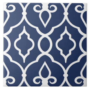Modern, elegant ornaments in navy blue, white ceramic tile