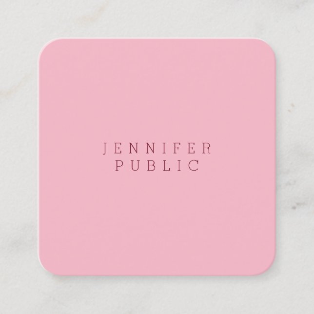 Modern Elegant Pale Pink Minimalist Luxury Plain Square Business Card (Front)
