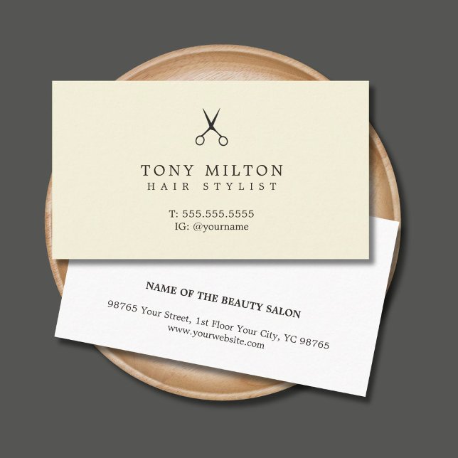 Modern Elegant Pale Yellow Hairdresser Business Card (Creator Uploaded)