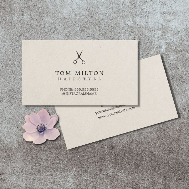 Modern Elegant Paper Texture Scissors Hairdresser Business Card (Creator Uploaded)
