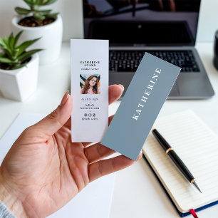 Modern elegant pastel blue minimalist photo writer mini business card