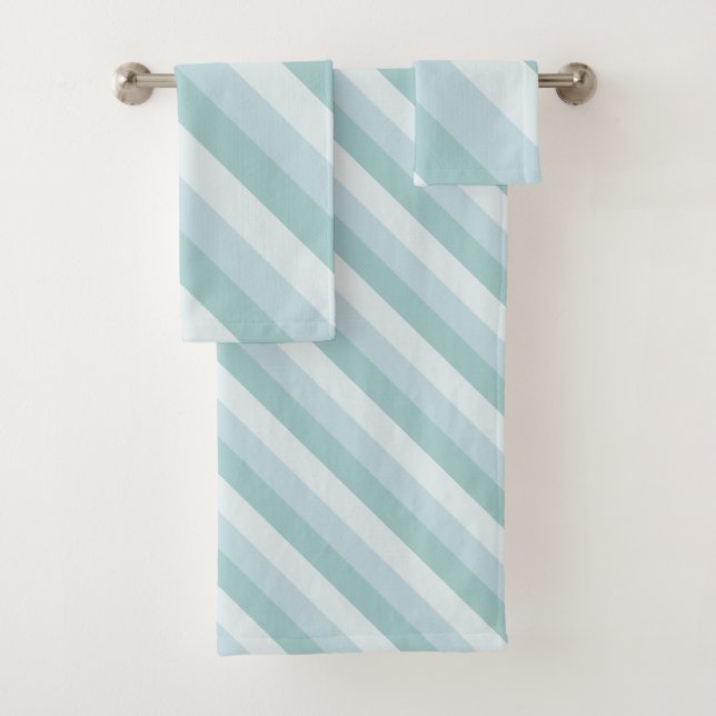 Modern Elegant Pastel Blue Striped Template Bath Towel Set (Insitu)