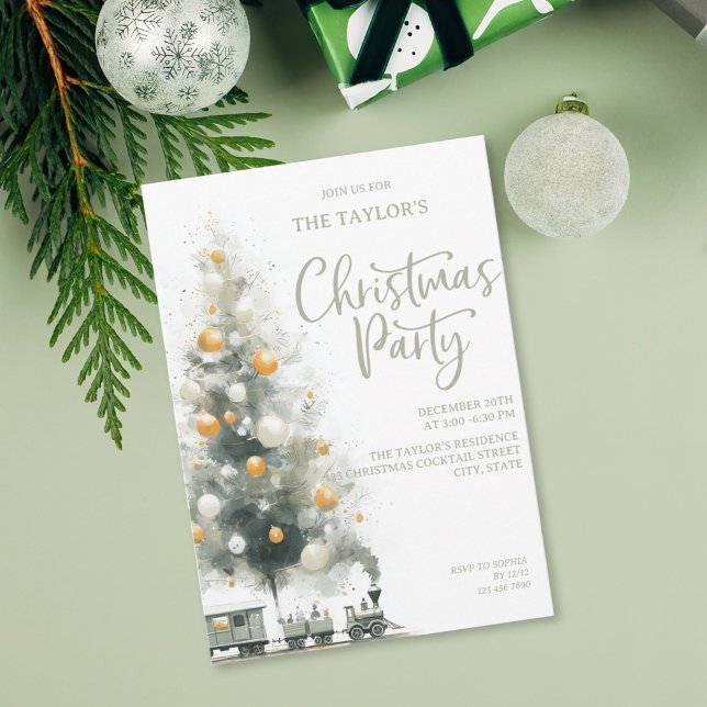 Modern Elegant Pastel Christmas Tree Party Invitation (pastel watercolor christmas tree party invitation)