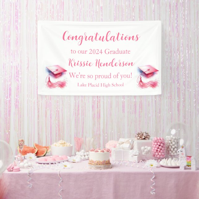Modern Elegant Pastel Graduation Cap Banner (Party)