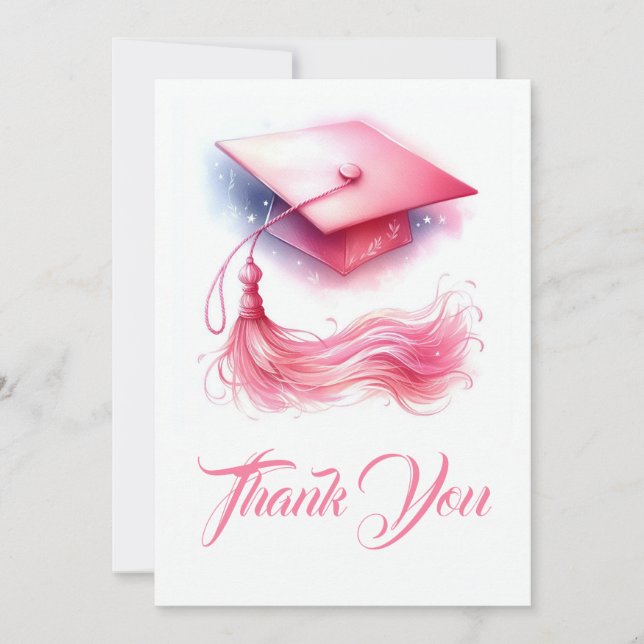 Modern Elegant Pastel Graduation Cap Thank You Card (Front)