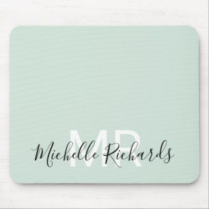 Modern elegant pastel green monogram script mouse pad