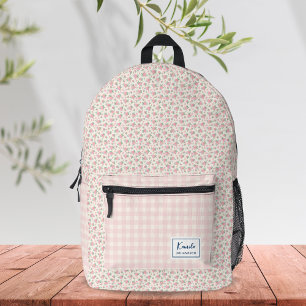 Modern Elegant Pastel Pink Beige Floral Gingham Printed Backpack