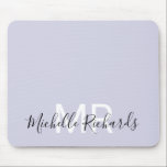 Modern elegant pastel purple monogram script mouse pad<br><div class="desc">Modern elegant pastel purple monogram mouse pad. Simple,  clean monogrammed personalised desk mouse pad with your initials and name. Font and text colours are fully customisable.</div>