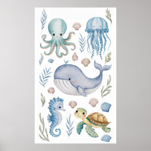 Modern elegant pastel watercolor Sea animals Poster