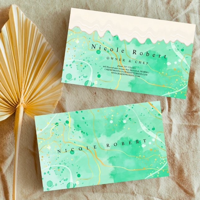 modern elegant Patisserie cream Chef green marble  Business Card (Creator Uploaded)