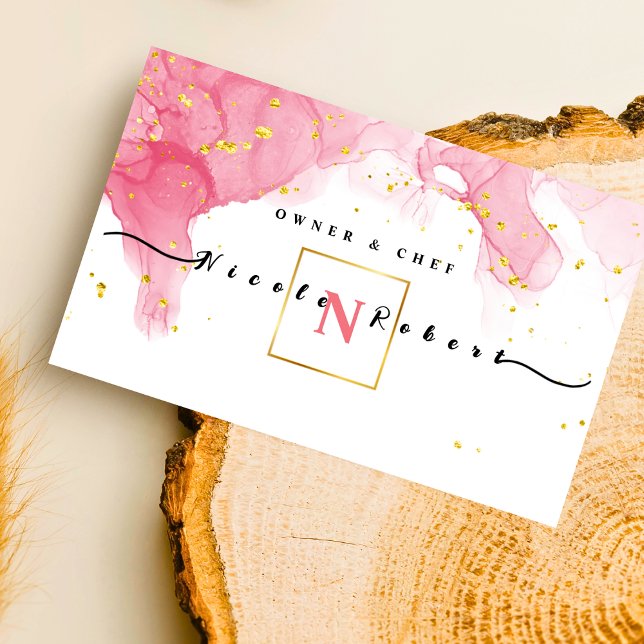 modern elegant Patisserie cream Chef pink marble  Business Card (Creator Uploaded)