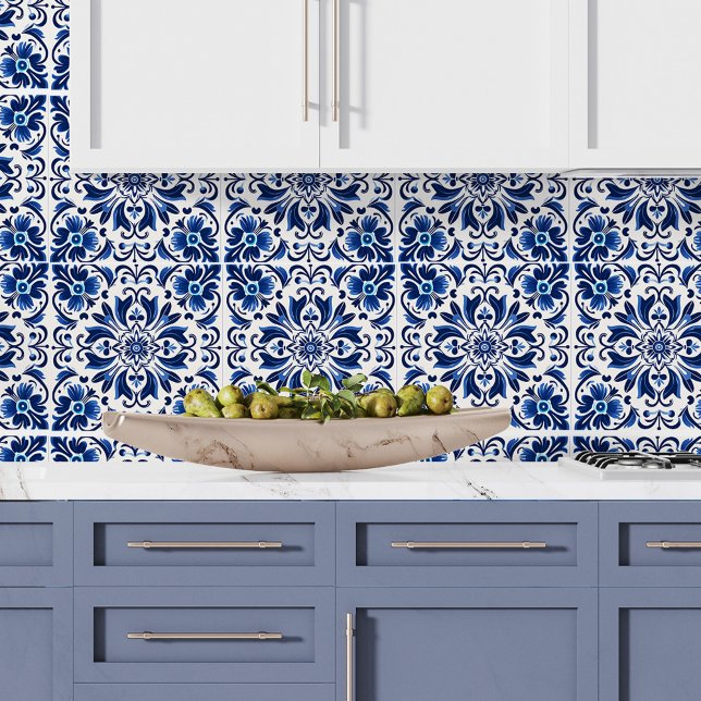 Modern Elegant Pattern Spanish Azulejo Decor Blue Ceramic Tile (Modern Elegant Pattern Spanish Azulejo Decor Blue Ceramic Tile)