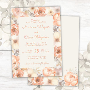 Modern Elegant Peach Beige Floral Wedding Invitation