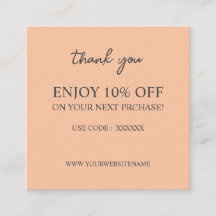 Modern elegant peach custom Discount Card