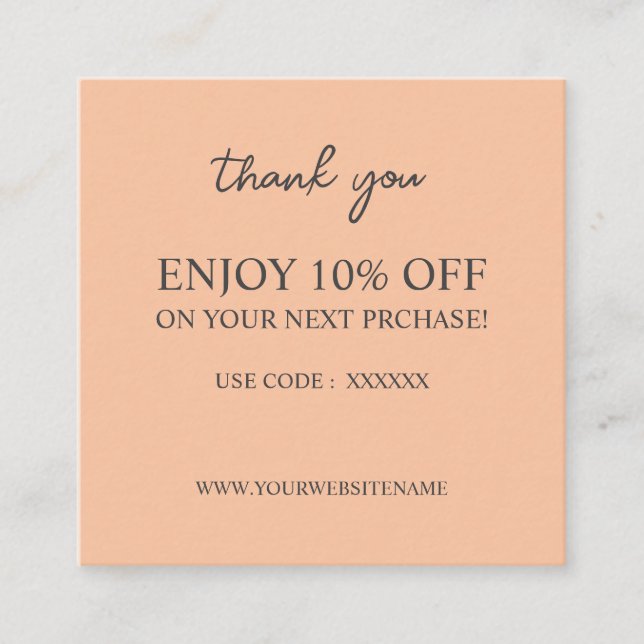 Modern elegant peach custom Discount Card (Front)