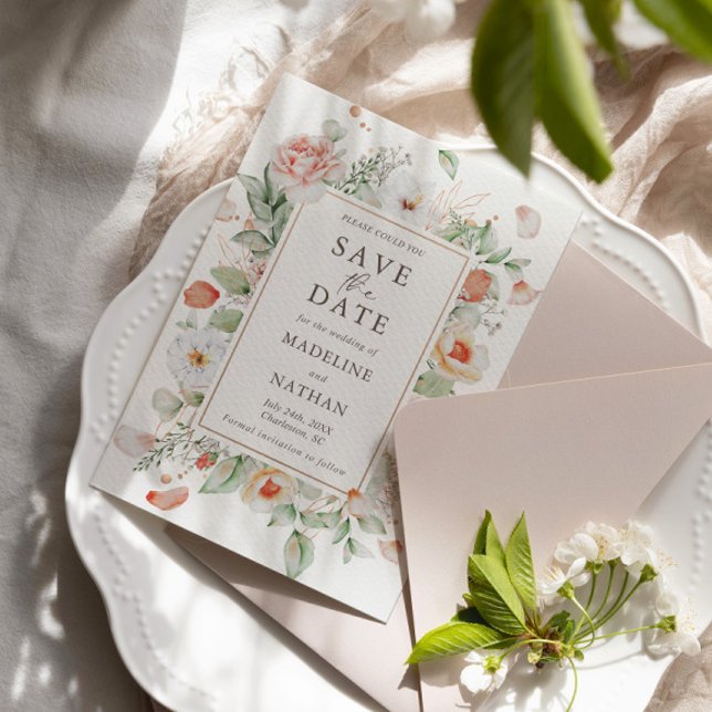 Modern Elegant Peach Floral Save the Date (Creator Uploaded)