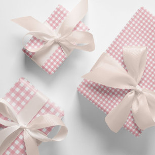 Modern Elegant Peach Pink Gingham Check Pattern  Wrapping Paper Sheet