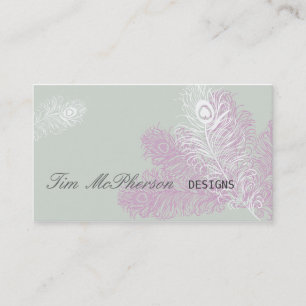 Modern Elegant Peacock Feathers Mardi Gras Business Card